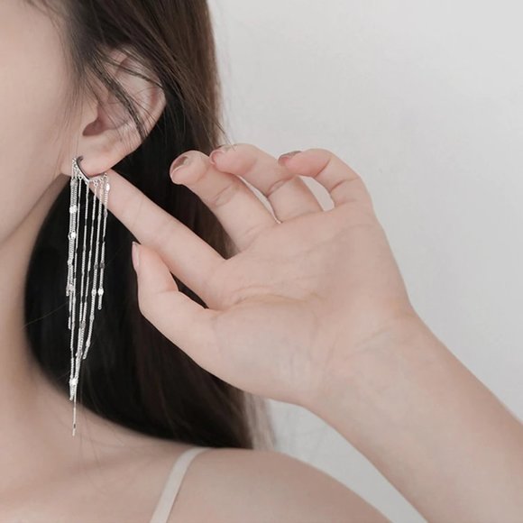 #NEW 925 Sterling Silver Chain Drop Hoop Earrings - Picture 9 of 10